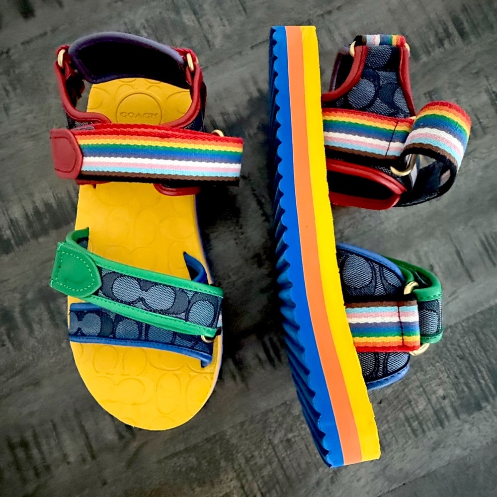 Coach Red and Blue Sporty Sandals with Velcro Straps/LIMITED EDITION